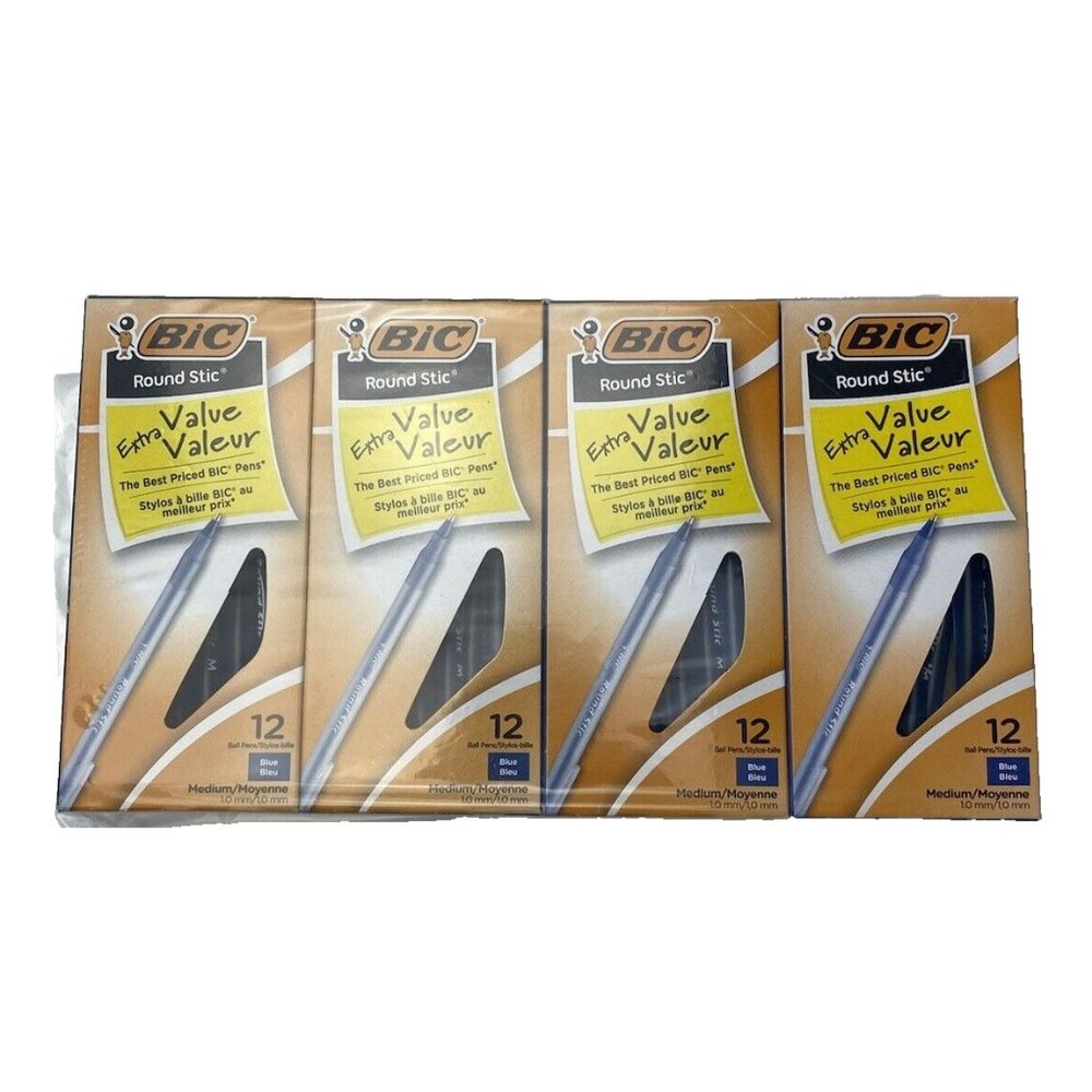 Bic round stic pens 4 boxes new Blue Ink 12 Pens Per Box X 4 Boxes